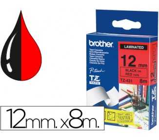 Cinta brother tze431 laminada negro-rojo 12mm x 8mts
