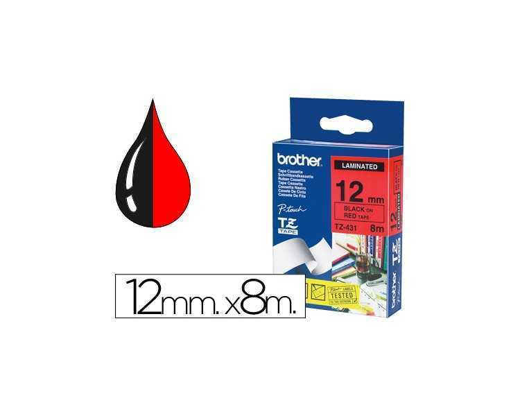 Cinta brother tze431 laminada negro-rojo 12mm x 8mts