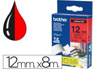 Cinta brother tze431 laminada negro-rojo 12mm x 8mts