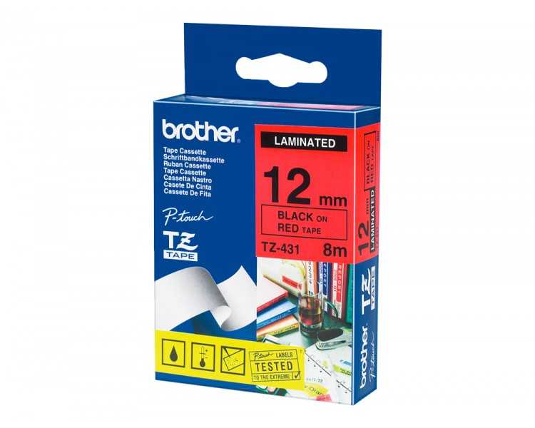 Cinta brother tze431 laminada negro-rojo 12mm x 8mts