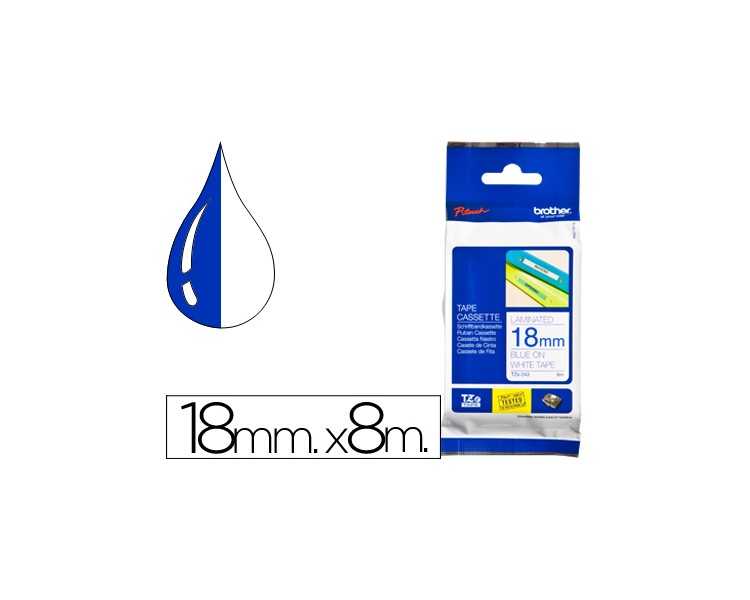 Cinta brother tze243 laminada azul-blanco 18 mm 8mts