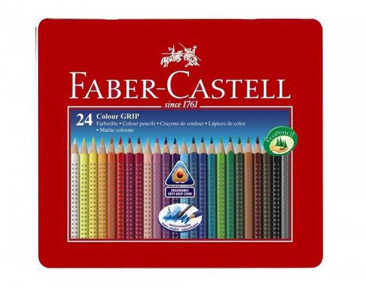 Lapices de colores faber castell acuarelable colour grip triangular caja metalica de 24 colores surtidos