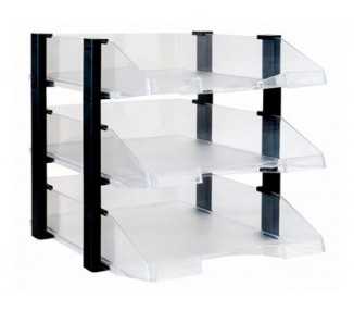 Bandeja sobremesa archivo 2000 plastico transparente con elevadores negro conjunto de 3 bandejas 280x285x350 mm