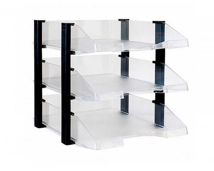 Bandeja sobremesa archivo 2000 plastico transparente con elevadores negro conjunto de 3 bandejas 280x285x350 mm