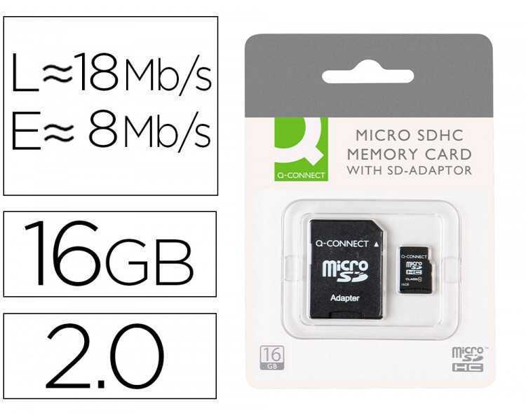 Memoria sd micro q-connect flash 16 gb clase 6 con adaptador