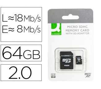 Memoria sd micro q-connect flash 64 gb clase 10 con adaptador