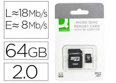 Memoria sd micro q-connect flash 64 gb clase 10 con adaptador