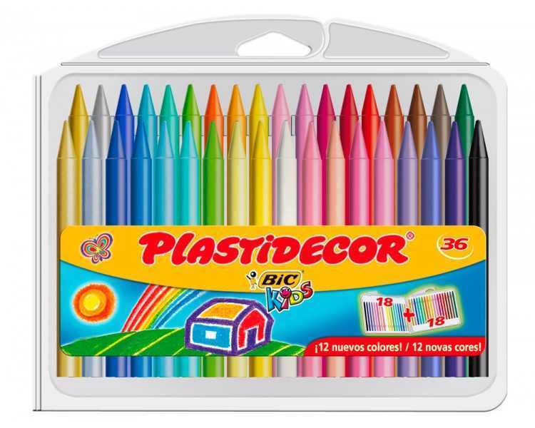 Lapices cera plastidecor caja de 36 colores surtidos