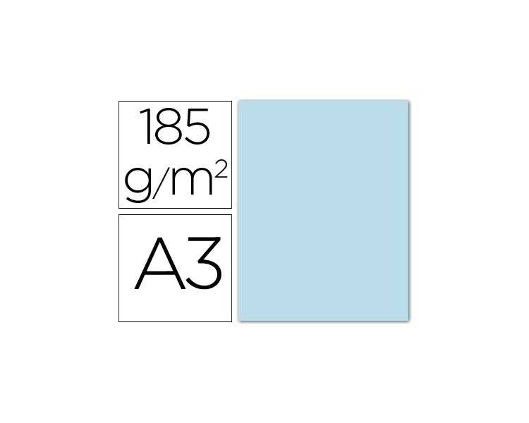 Cartulina guarro din a3 azul cielo 185 gr paquete 50 hojas