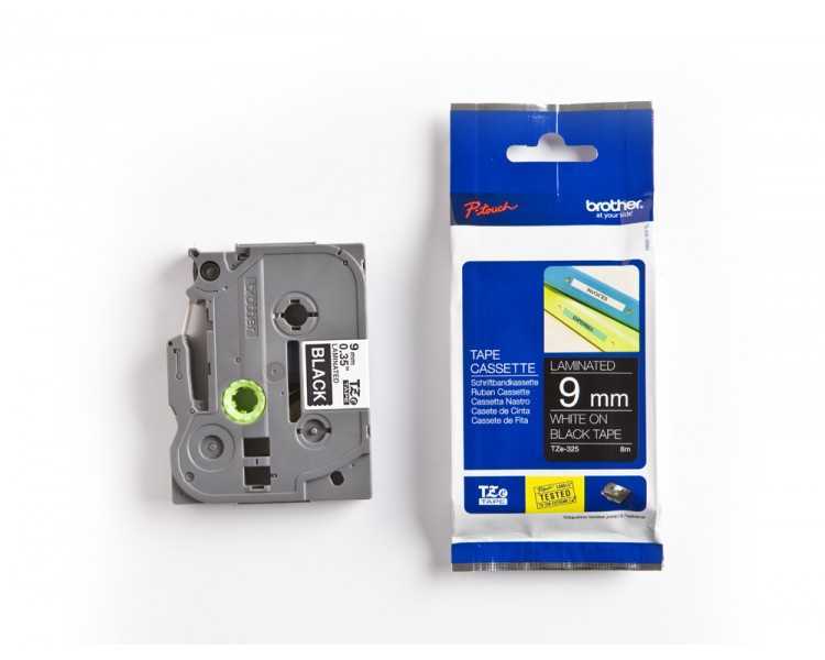 Cinta brother tze325 negro-blanco 9mm longitud 8mt