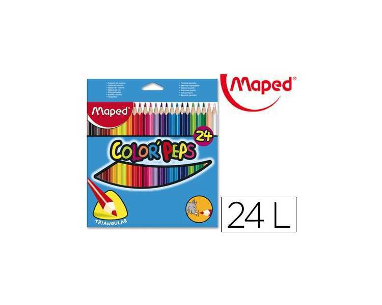 Lapices de colores maped triangulares caja de 24 unidades colores surtidos