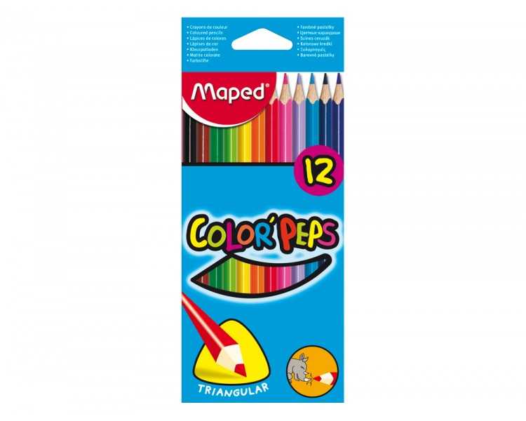 Lapices de colores maped triangulares caja de 12 unidades colores surtidos