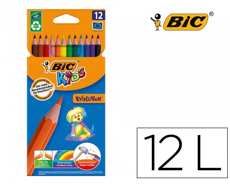 Lapices de colores bic kid evolution estuche de 12 colores surtidos mina ultra resistente