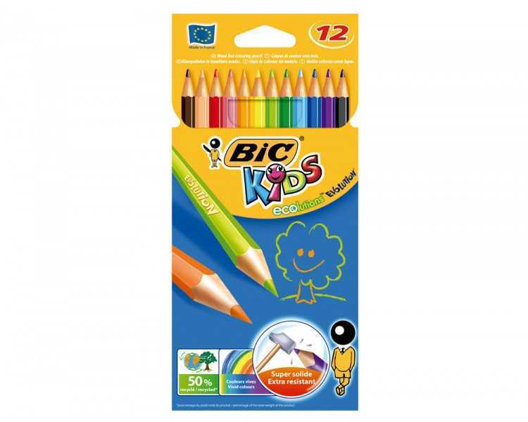 Lapices de colores bic kid evolution estuche de 12 colores surtidos mina ultra resistente
