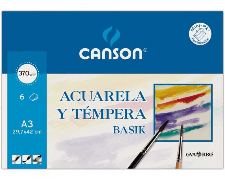 Papel acuarela basik canson din a3 370 gr pack de 6 hojas
