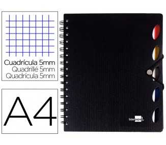 Cuaderno espiral liderpapel a4 micro executive tapa plastico 100h 80 gr cuadro 5mm 5 separadores con gomilla negro