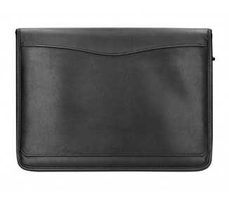 Carpeta portafolios q-connect cremallera 4 anillas 20 mm concalculadora con bolsa para movil color negro 260x355 mm