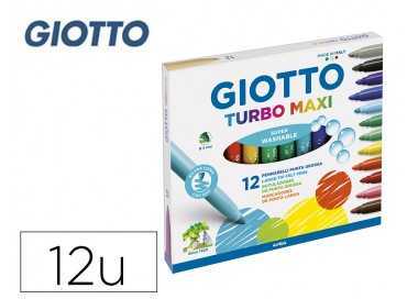 Rotulador giotto turbo maxi caja de 12 colores lavables con punta bloqueada