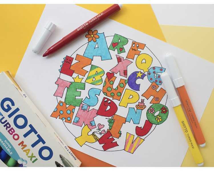 Rotulador giotto turbo maxi caja de 12 colores lavables con punta bloqueada