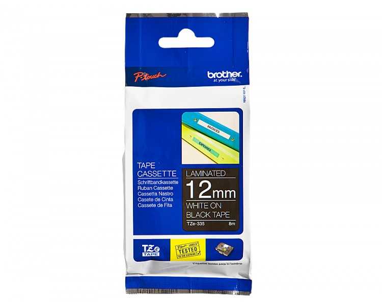 Cinta brother tze335 negro-blanco 12mm longitud 8mts