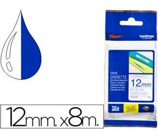 Cinta brother tze233 blanco-azul 12mm longitud 8 mt