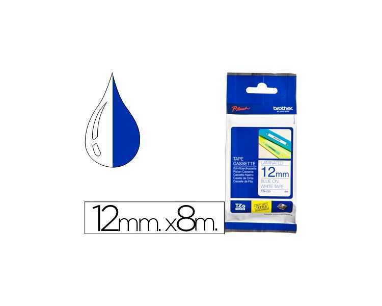 Cinta brother tze233 blanco-azul 12mm longitud 8 mt