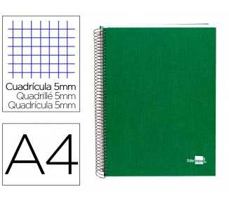 Cuaderno espiral liderpapel a4 micro papercoat tapa forrada 140h 75 gr cuadro5mm 5 bandas 4 taladros verde