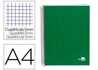 Cuaderno espiral liderpapel a4 micro papercoat tapa forrada 140h 75 gr cuadro5mm 5 bandas 4 taladros verde