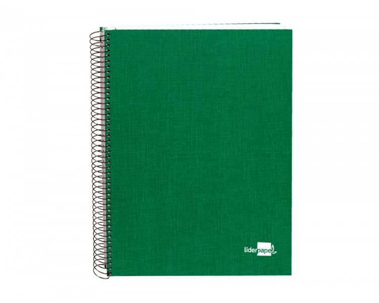 Cuaderno espiral liderpapel a4 micro papercoat tapa forrada 140h 75 gr cuadro5mm 5 bandas 4 taladros verde