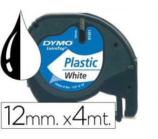 Cinta dymo plastico 12mmx4mt negro/blanco perla para maquina letratag 91201
