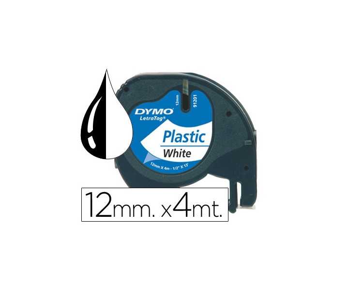 Cinta dymo plastico 12mmx4mt negro/blanco perla para maquina letratag 91201