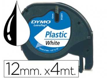 Cinta dymo plastico 12mmx4mt negro/blanco perla para maquina letratag 91201