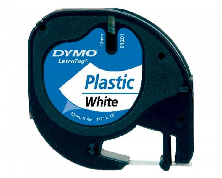 Cinta dymo plastico 12mmx4mt negro/blanco perla para maquina letratag 91201