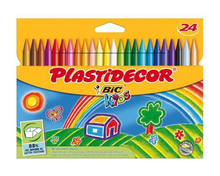 Lapices cera plastidecor caja de 24 colores surtidos