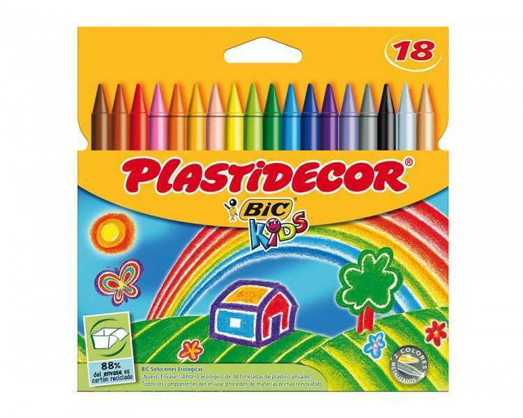 Lapices cera plastidecor caja de 18 colores surtidos