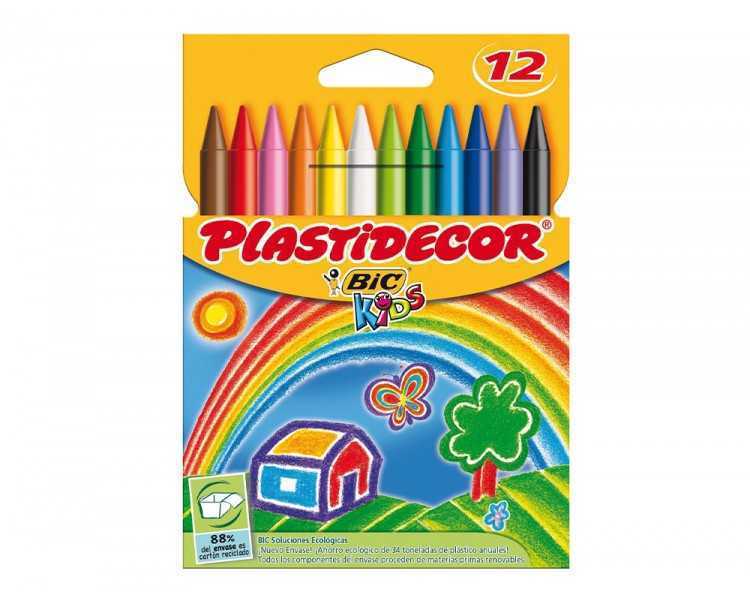 Lapices cera plastidecor caja de 12 colores surtidos