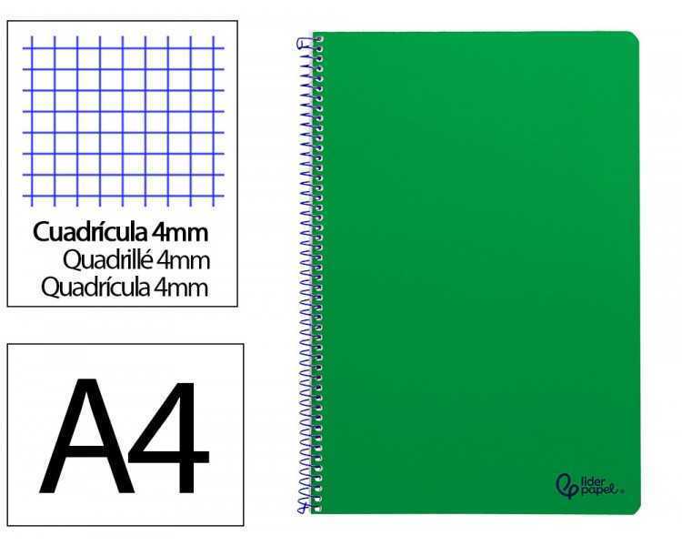 Cuaderno espiral liderpapel folio smart tapa blanda 80h 60gr cuadro 4mm con margen color verde