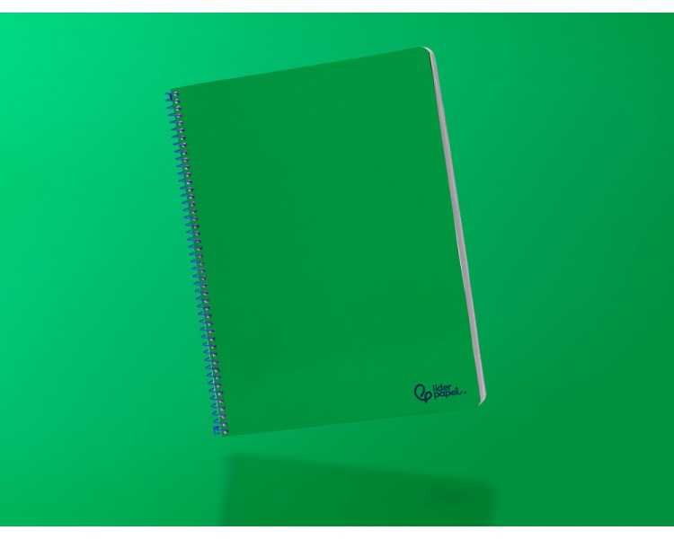 Cuaderno espiral liderpapel folio smart tapa blanda 80h 60gr cuadro 4mm con margen color verde