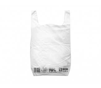 Bolsa camiseta reciclada 70% blanca 42x53 cm reutilizable 1 kg paquete de 55 unidades
