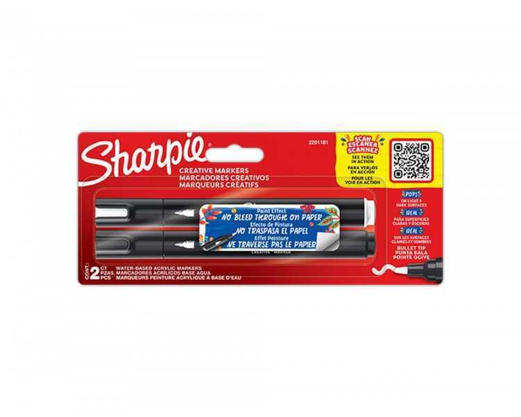 Rotulador sharpie acrylic punta redonda blister de 2 unidades blanco y negro