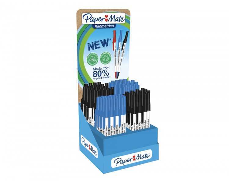 Boligrafo paper mate kilometrico punta 1 mm plastico reciclado 80% expositor de 300 unidades