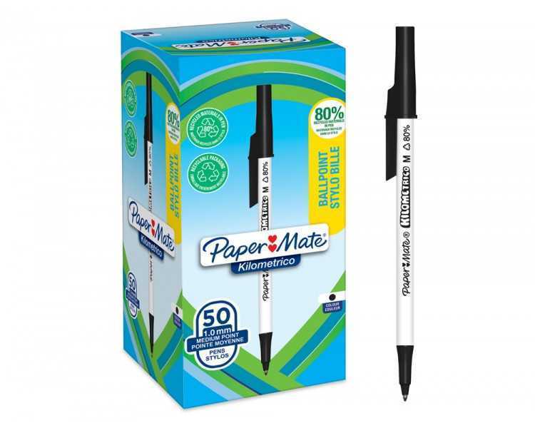 Boligrafo paper mate kilometrico punta 1 mm plastico reciclado 80% color negro