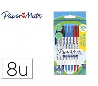 Boligrafo paper mate kilometrico punta 1 mm plastico reciclado 80% blister de 3 negros / 3