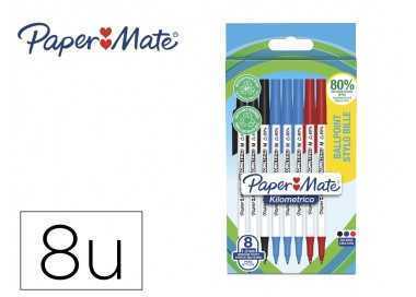 Boligrafo paper mate kilometrico punta 1 mm plastico reciclado 80% blister de 3 negros / 3