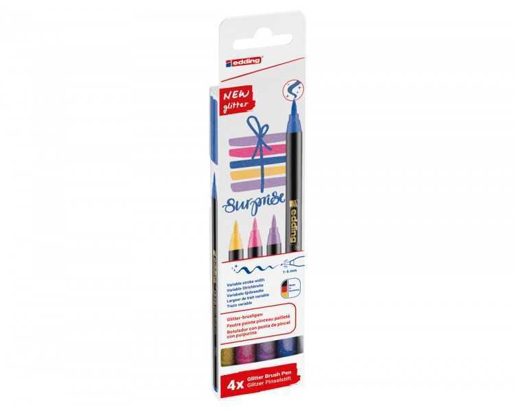 Rotulador edding punta pincel 1340 purpurina caja de 4 unidades colores surtidos
