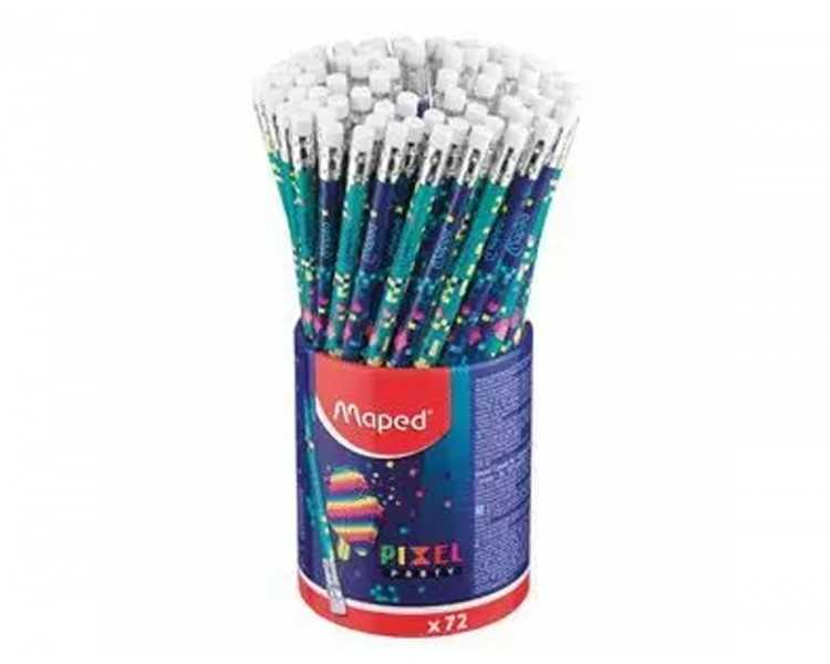 Lapices de grafito maped pixel party hb con goma de borrar cubilete de 72 uniades