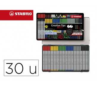 Rotulador stabilo creative punta calibrada tips arty lineclassic 5 puntas por color estuche metalico de 30