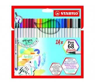 Rotulador stabilo acuarelable pen 68 brush punta pincel estuche de 24 unidades colores surtidos
