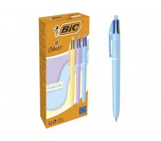 Boligrafo bic cuatro colores pastel punta de 1 mm caja de 12 unidades colores surtidos