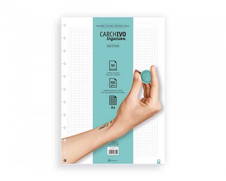 Recambio cuaderno carchivo ingeniox a4 50 hojas cuadricula